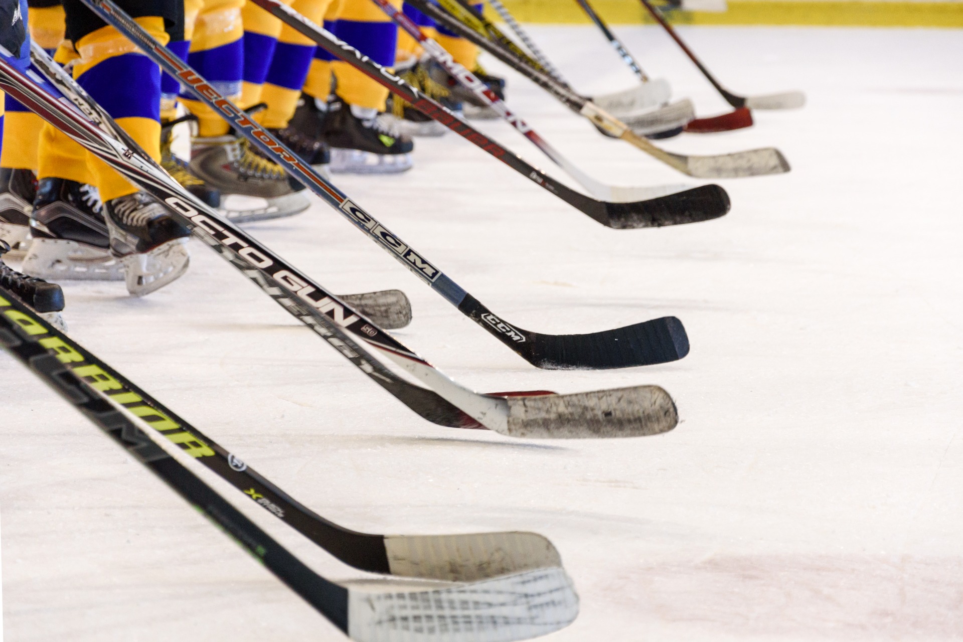 Hockey Team Sticks hockey team with sticks on the ice