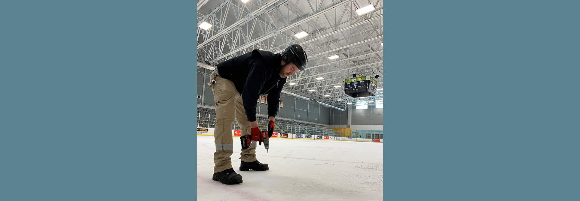 Middlesex Centre staff measure the ice thickness at Komoka Wellness Centre arenas