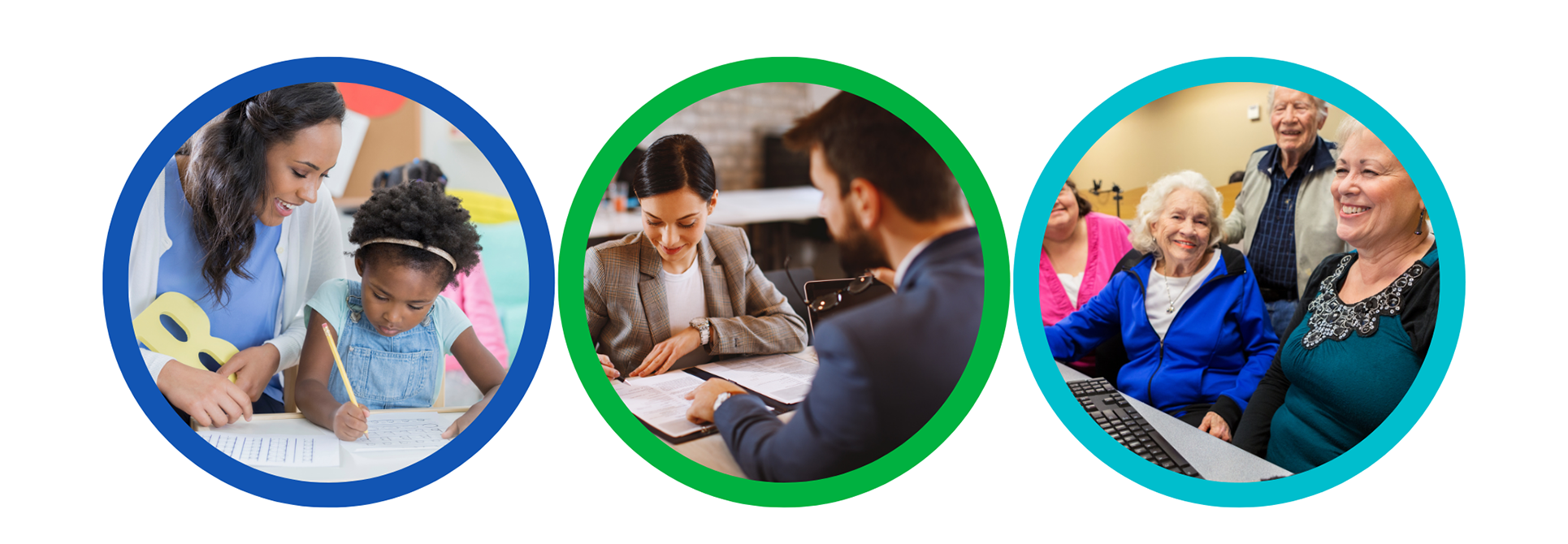 Three Pictures - childcare, employment support, seniors
