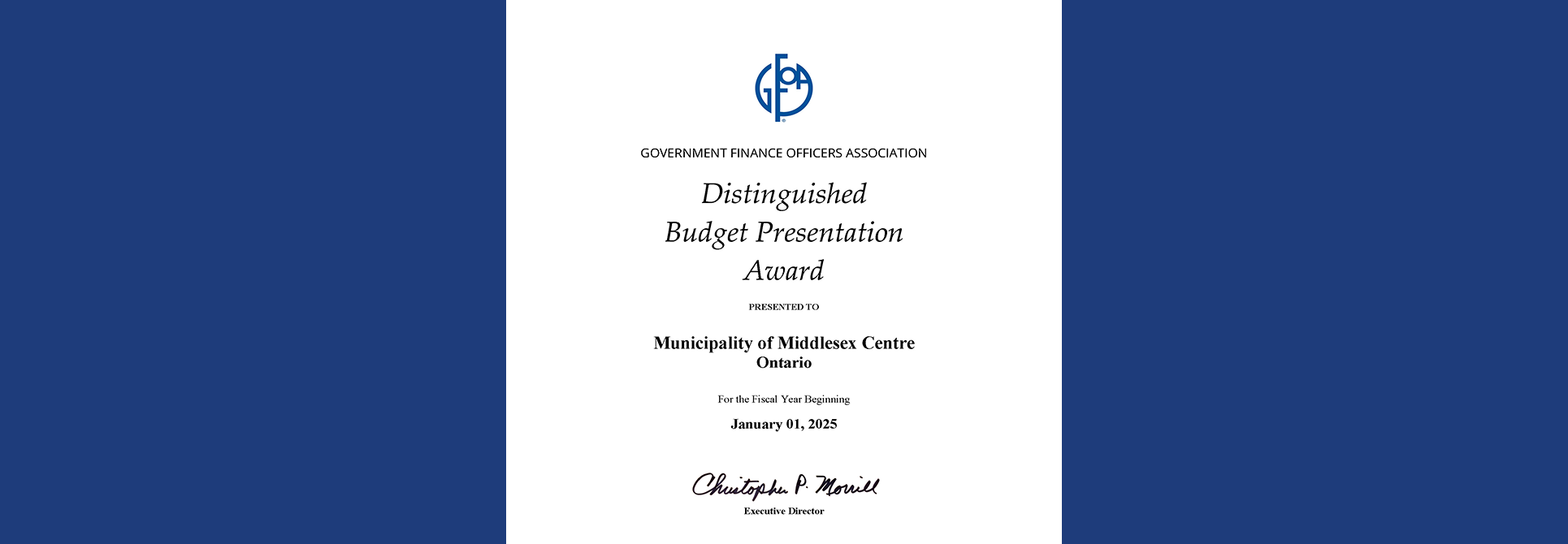 2025 GFOA Budget Award for Middlesex Centre