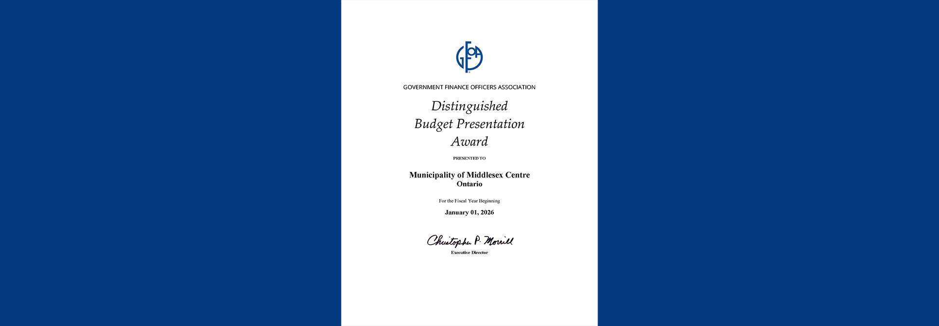 2026 GFOA Budget Award for Middlesex Centre