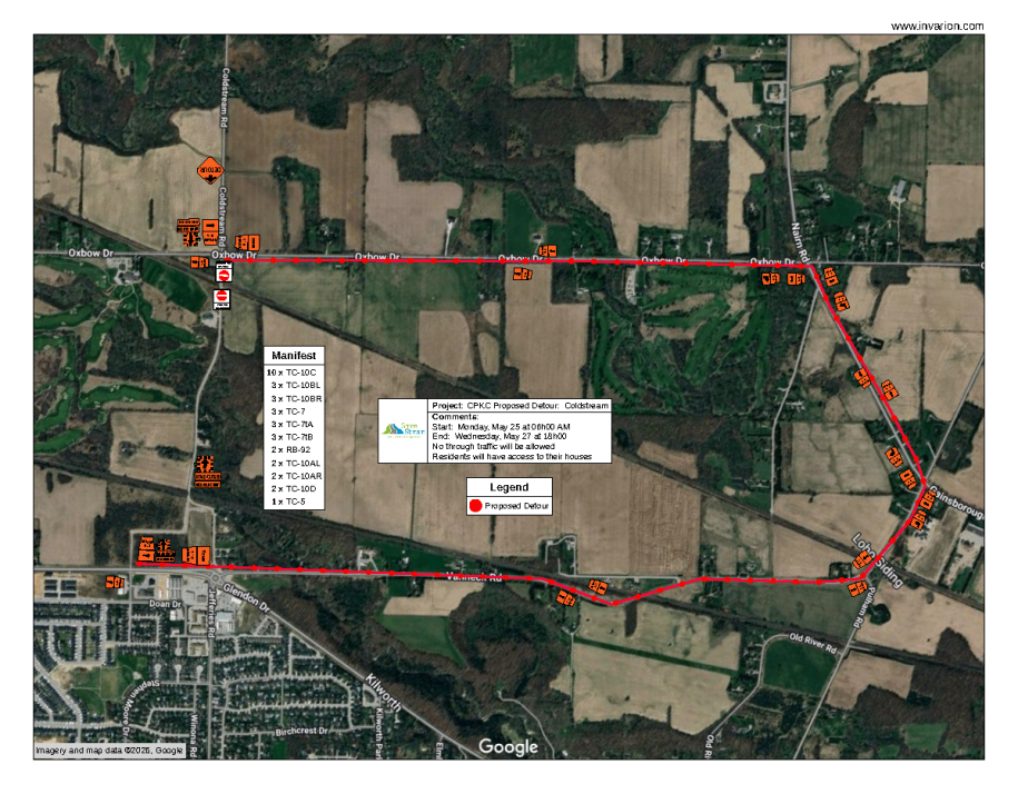 Coldstream Rd Closure - May 2026 Map