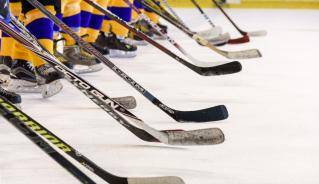 hockey team with sticks on the ice