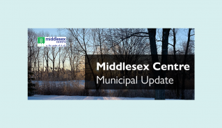 Wintery scene and words "Middlesex Centre Municipal Update"