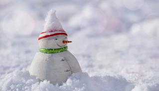 snowman sitting in snow