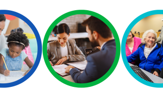 Three Pictures - childcare, employment support, seniors