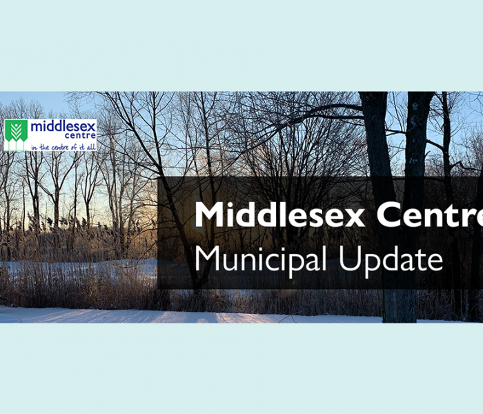 Wintery scene and words &quot;Middlesex Centre Municipal Update&quot;