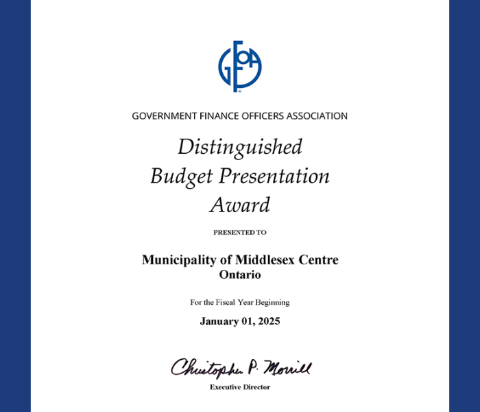 2025 GFOA Budget Award for Middlesex Centre