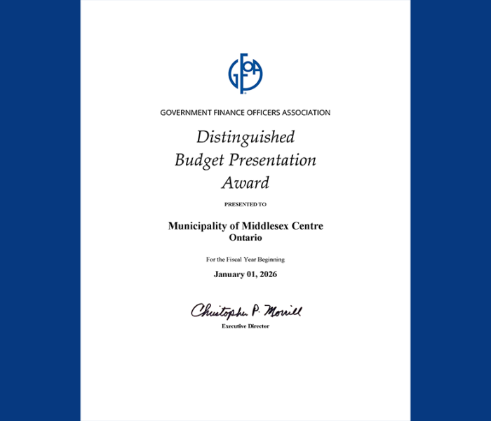 2026 GFOA Budget Award for Middlesex Centre
