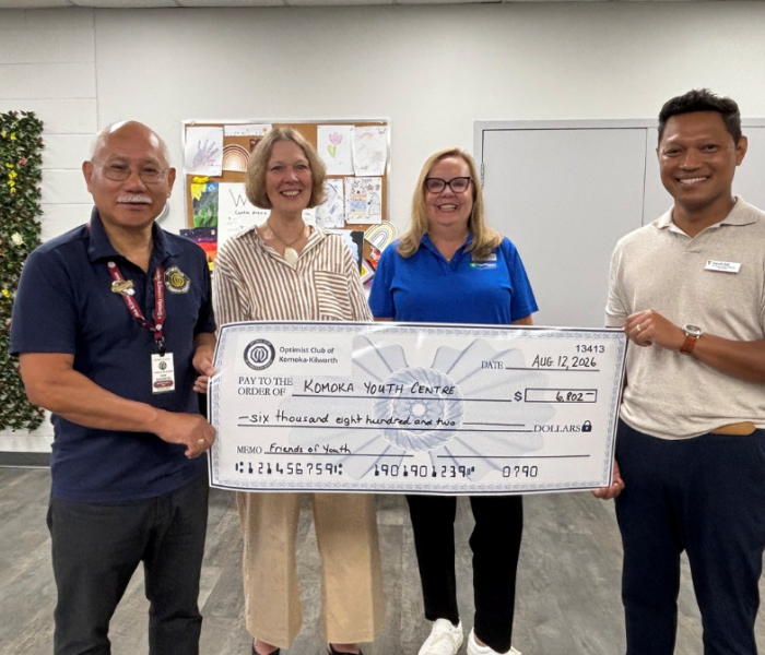 Donation Cheque from Optimists of Komoka-Kilworth